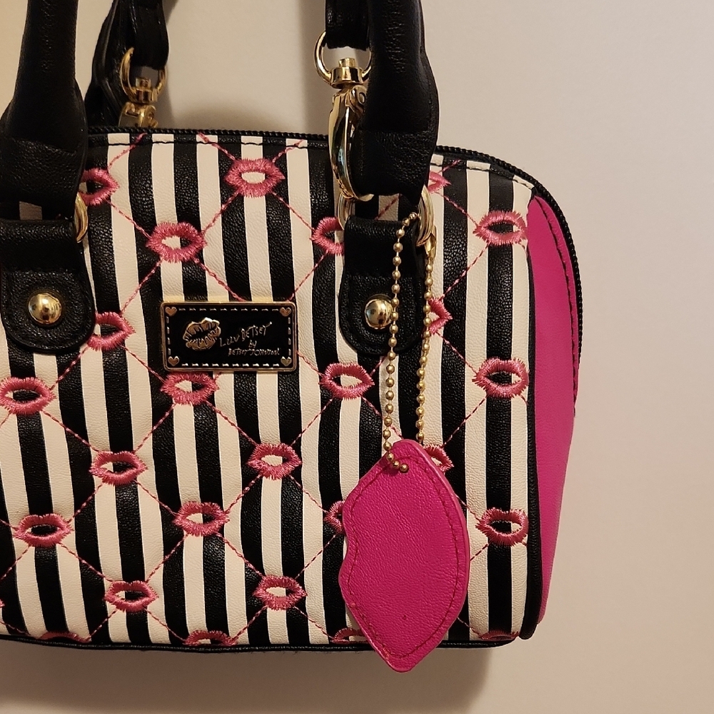 Betsey Johnson Pink and Black Mini Bag 5" x 3.5" x 7" - Picture 3 of 8